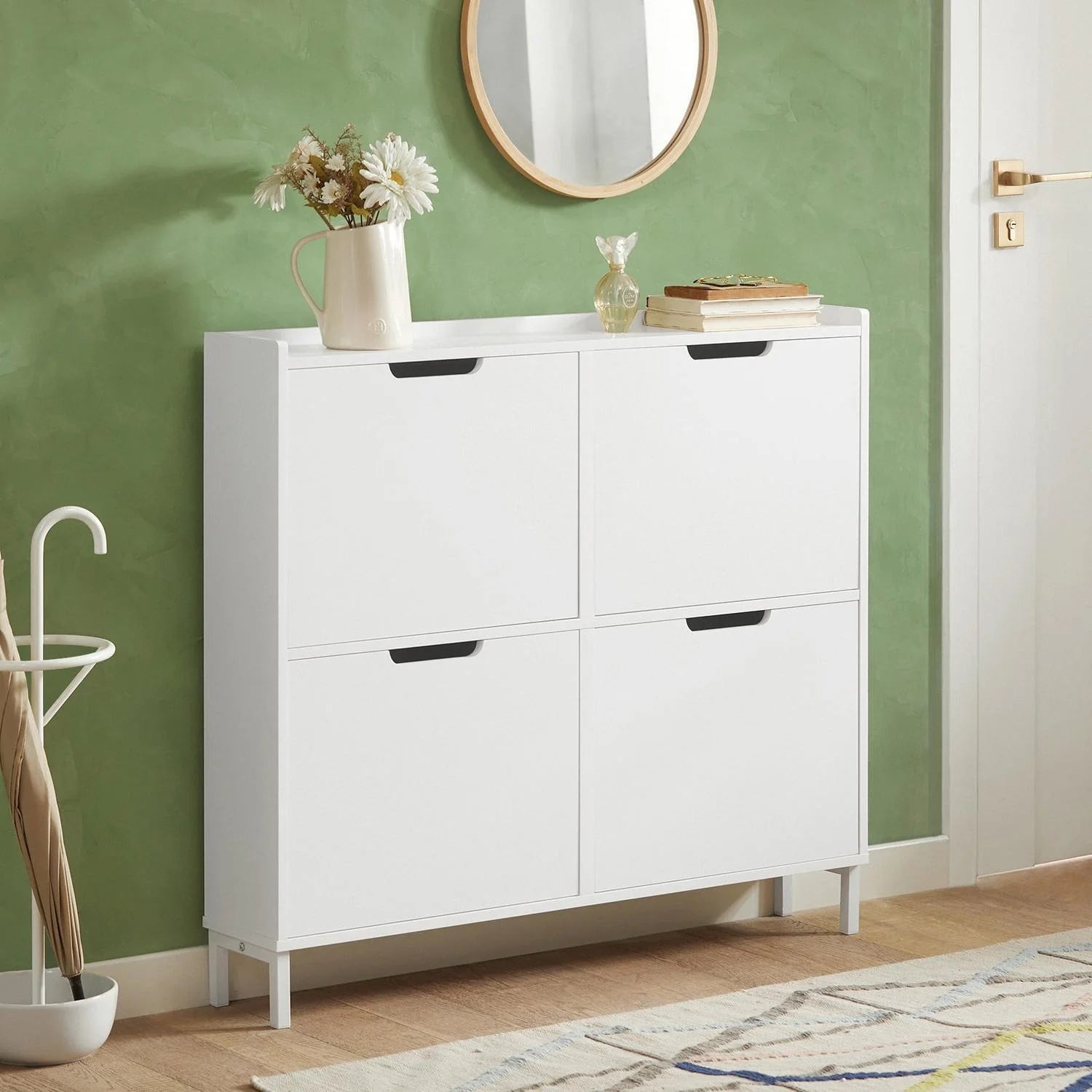 Pladsbesparende Og Elegant Skoskab Med Vippefunktion 99x17x91 Cm Hvid