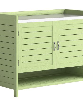 Plantebord Med Træunderskab  Udendørs Haveskab Med Galvaniseret Bordplade    Hylder  88x40x70   Cm  Grøn