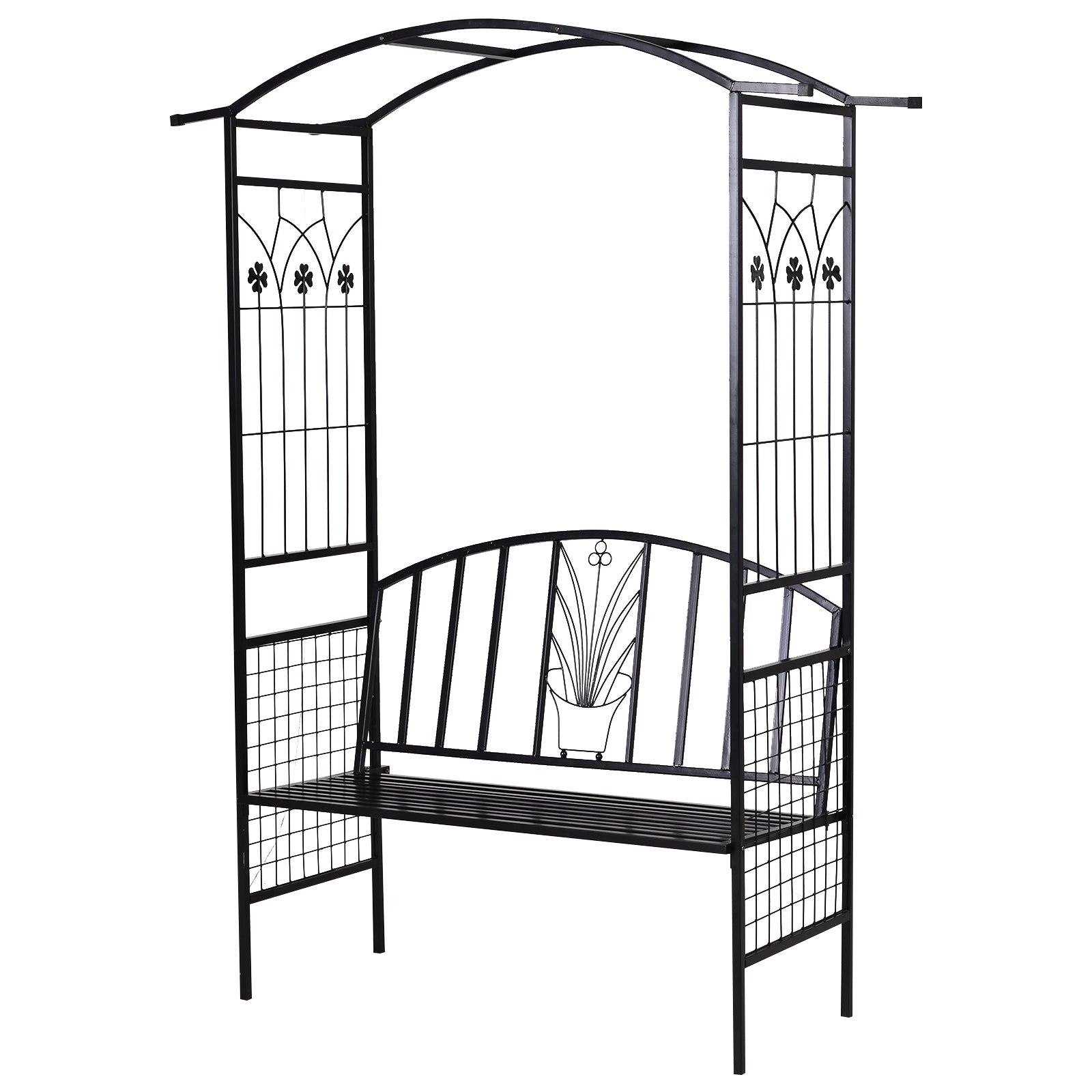 Plantebue Med Bænk Siddebænk Buegang Espalier Klatrehjælp Have Buet Tag Metal Sort 154 60 205 Cm