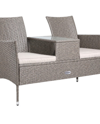 Polyrattan Havebænk Med Bord  Creme 143x64x87cm