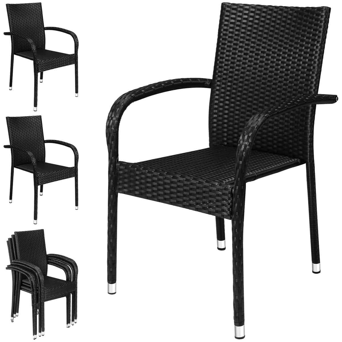 Polyrattan Stabelstol Comfort Sæt Med Sort