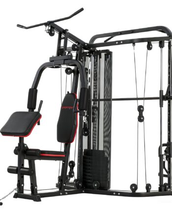 Power Rack Fitnessstation Med 65 Kg Vægte  Lat Pulldown  Butterfly Bar  Justerbar Preacher Bænk  Bentræner