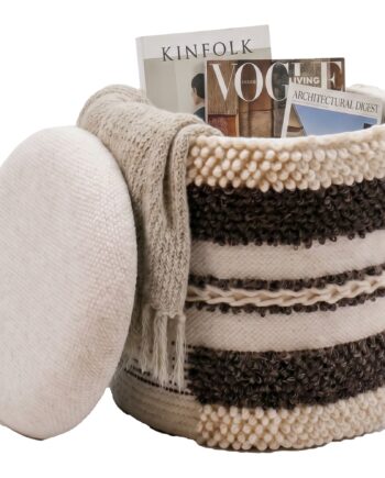 Puf Med Opbevaring   Beige Uld ø40 Cm Håndlavet