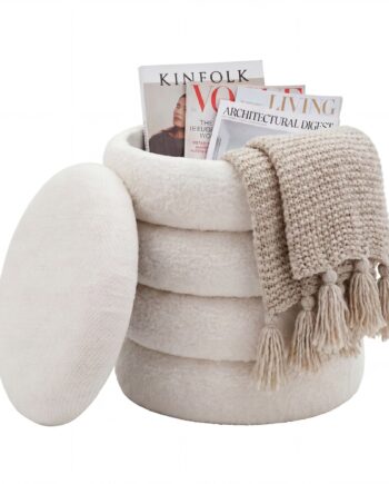 Puf Med Opbevaring   Teddystof ø40 Cm Creme Håndlavet