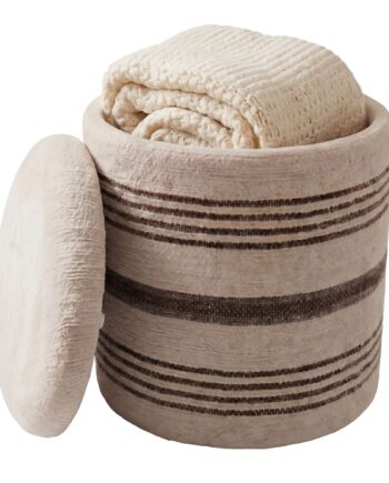 Puf Med Opbevaring   Uld ø40 Cm Beige Håndlavet