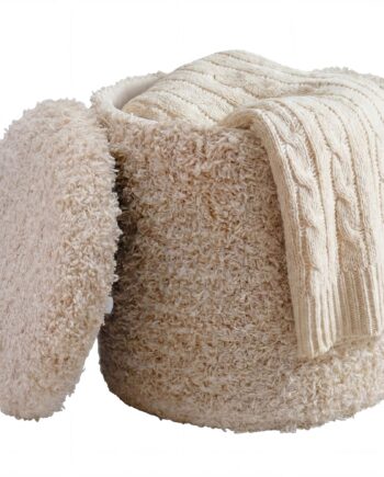 Puf Med Opbevaring   Uld ø40 Cm Beige Håndlavet