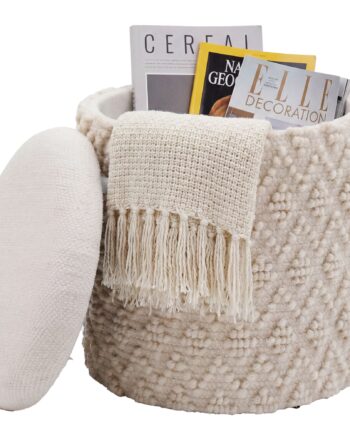 Puf Med Opbevaring   Uld ø40 Cm Creme Håndlavet