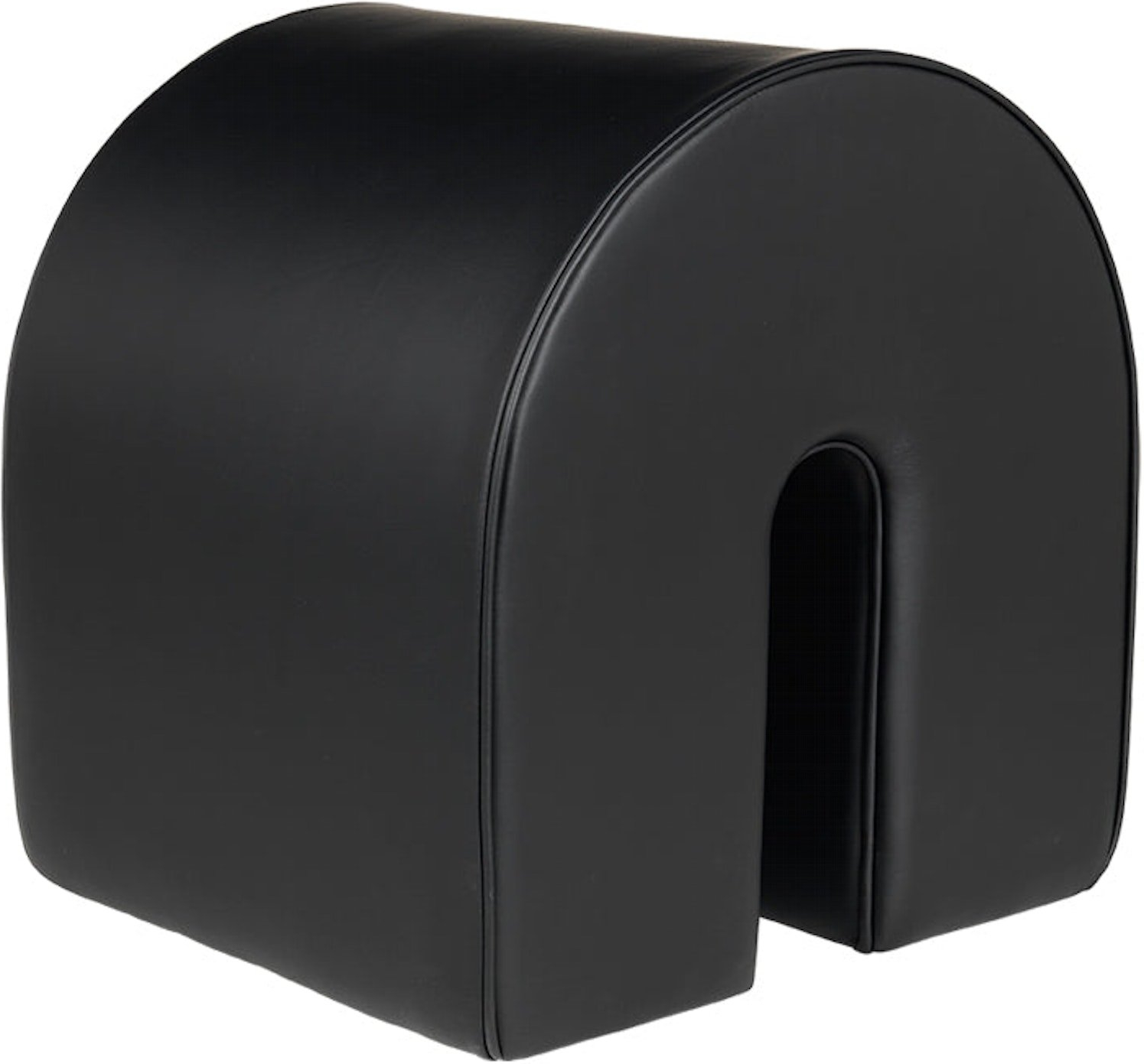 Puf Skammel Kristina Dam Curved Sort Italiensk Anilinlæder ø42 Cm