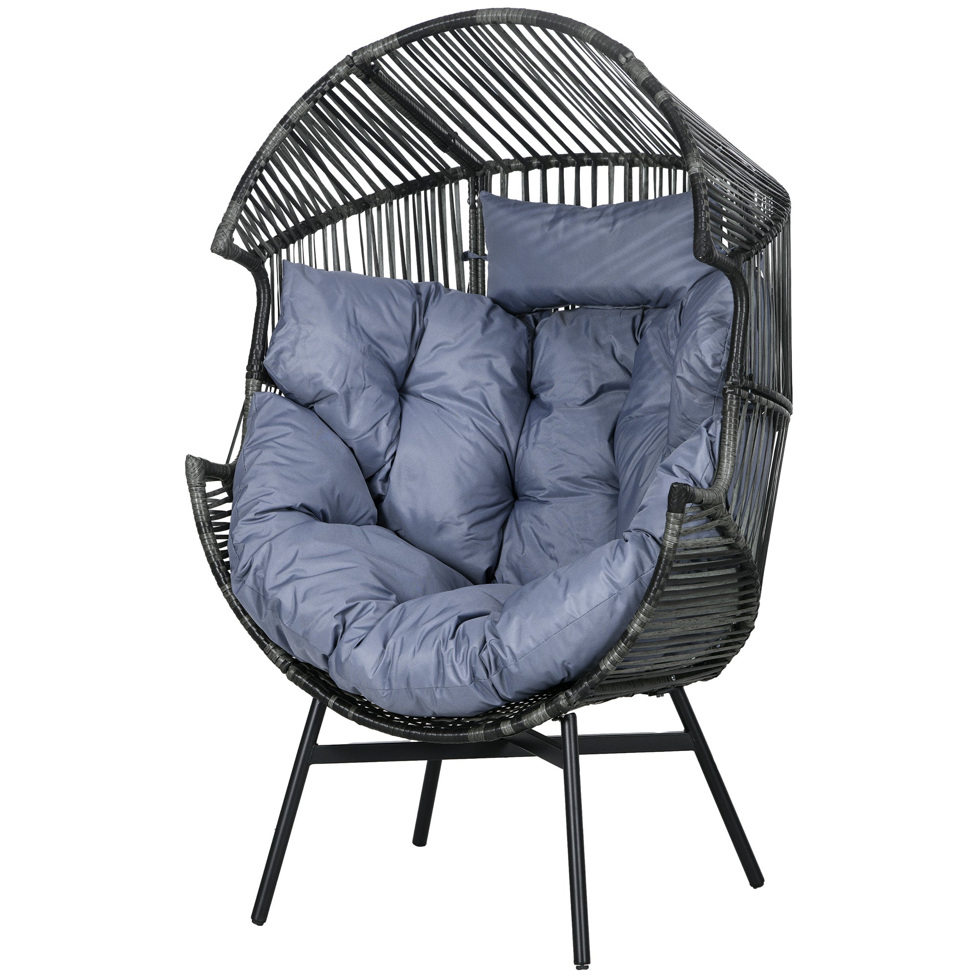 Rattan Lænestol Udendørs Lænestol Havelænestol Pe-rattan 89 Cm 75 Cm 143 Cm Grå Sort