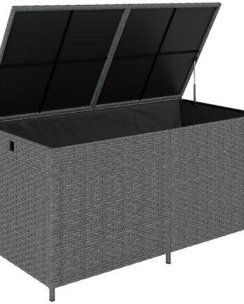Rattan Opbevaringskasse 650l  Vejrbestandig  Uv-bestandig  Hyndekasse Med Låg  Hjul  Opbevaringsplads 150   75   74 Cm  Mørkegrå