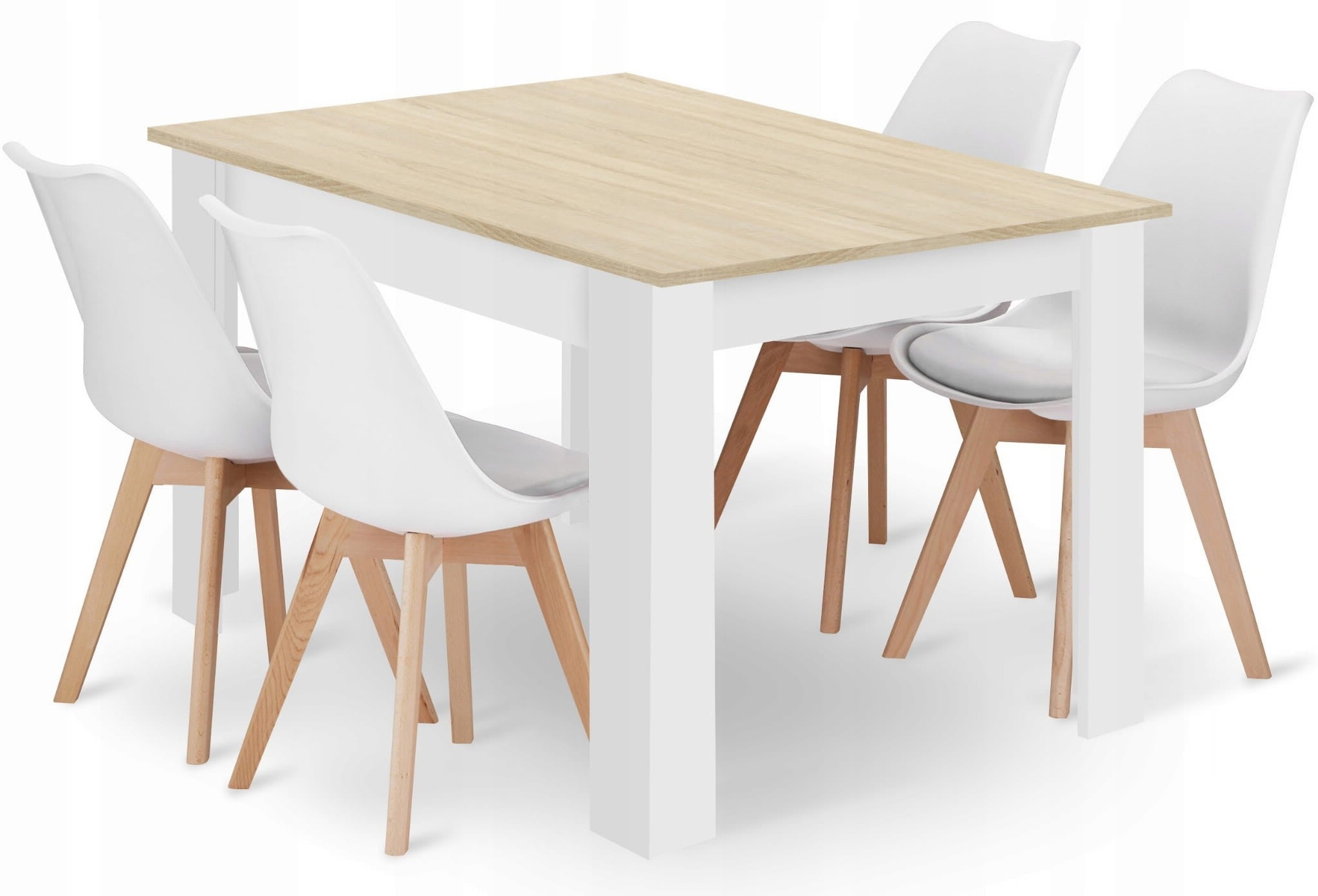 Rektangulært Bordsæt 120x80 Cm Sonoma Eg Mark Hvide Stole