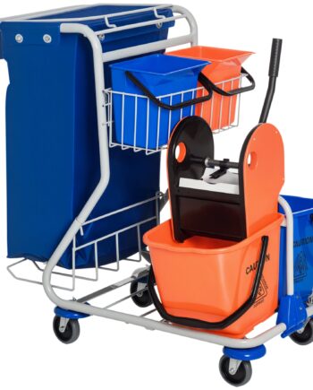Rengøringsvogn Med     18l Og     6l Spande  Moppevogn  Husholdningsvogn Med Moppepresse  Opbevaringskurv  Blå Orange  93   80   97 Cm