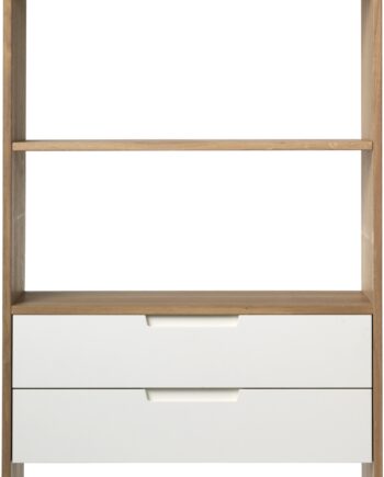 Reol Nordique Design Amalfi   Bogreol Opbevaringsreol   Natur Egetræ Og Hvid Mdf    Hylder     Skuffer  H194xb30xl82 Cm