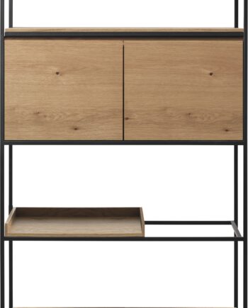 Reol Nordique Design Rivoli   Egetræ Natur Og Sort Metalramme   Nordisk Opbevaringsreol Med   Låger