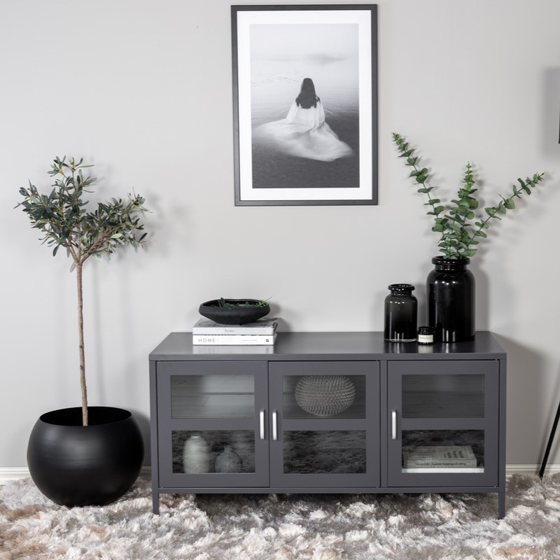 Ripon Skab Lysegrå Metal Med Glasdøre 58 120 Cm