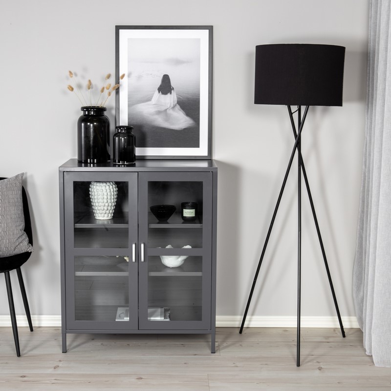 Ripon Skab Lysegrå Metal Med Glasdøre 80 97 Cm