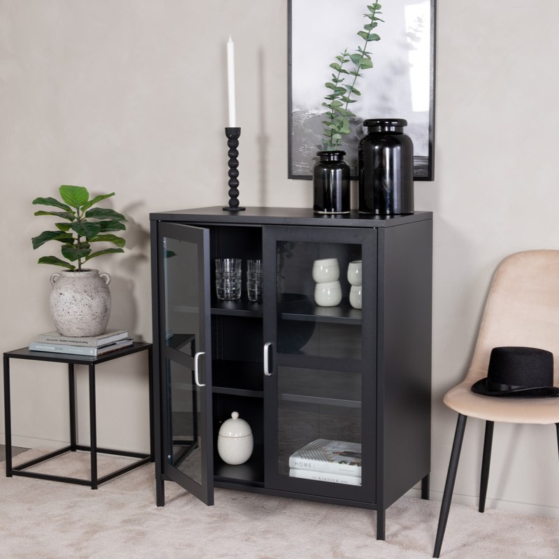 Ripon Skab Sort Metal Med Glasdøre 80 97 Cm