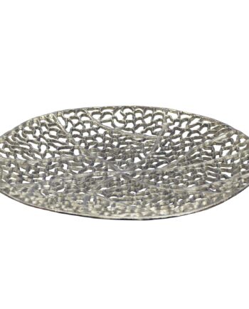 Rund Dekorationsskål   Aluminium Med Fod ø44 Cm  Sølvfarvet Håndlavet