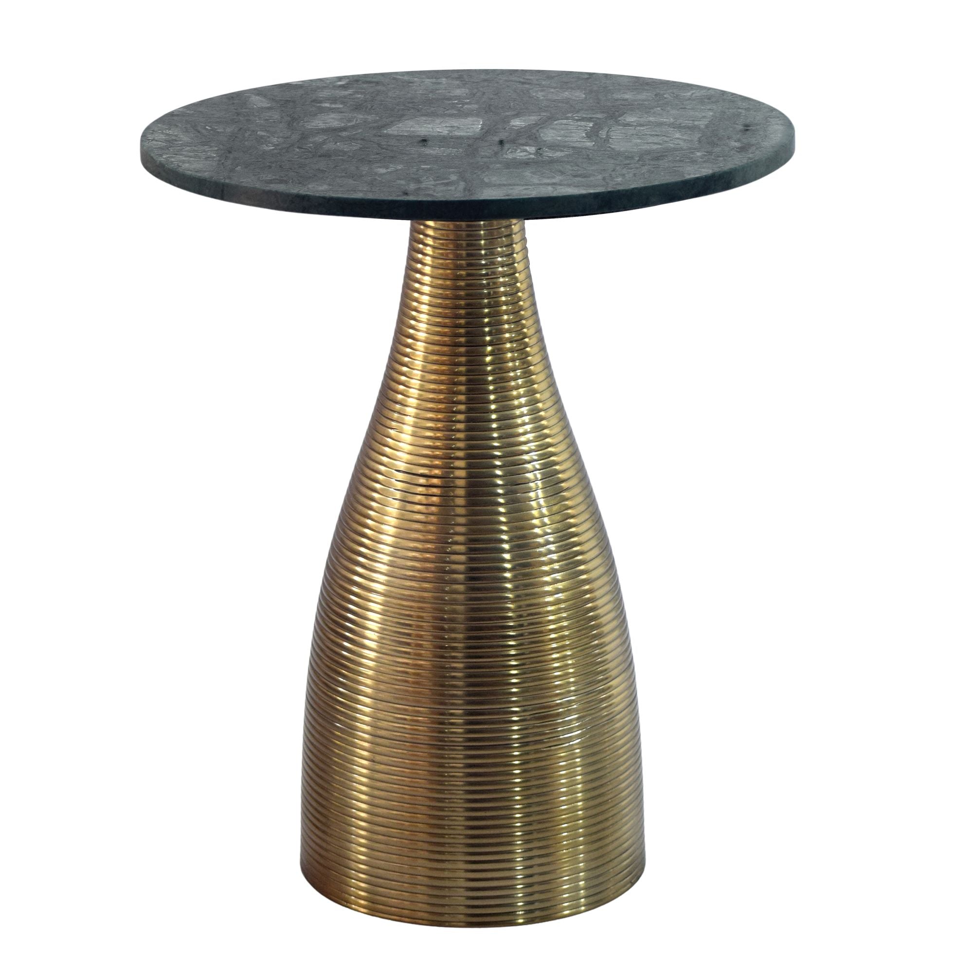 Rundt Sidebord 40 Cm Guld Med Massiv Marmorplade Grøn Sofabord Natursten Sidebord Håndlavet