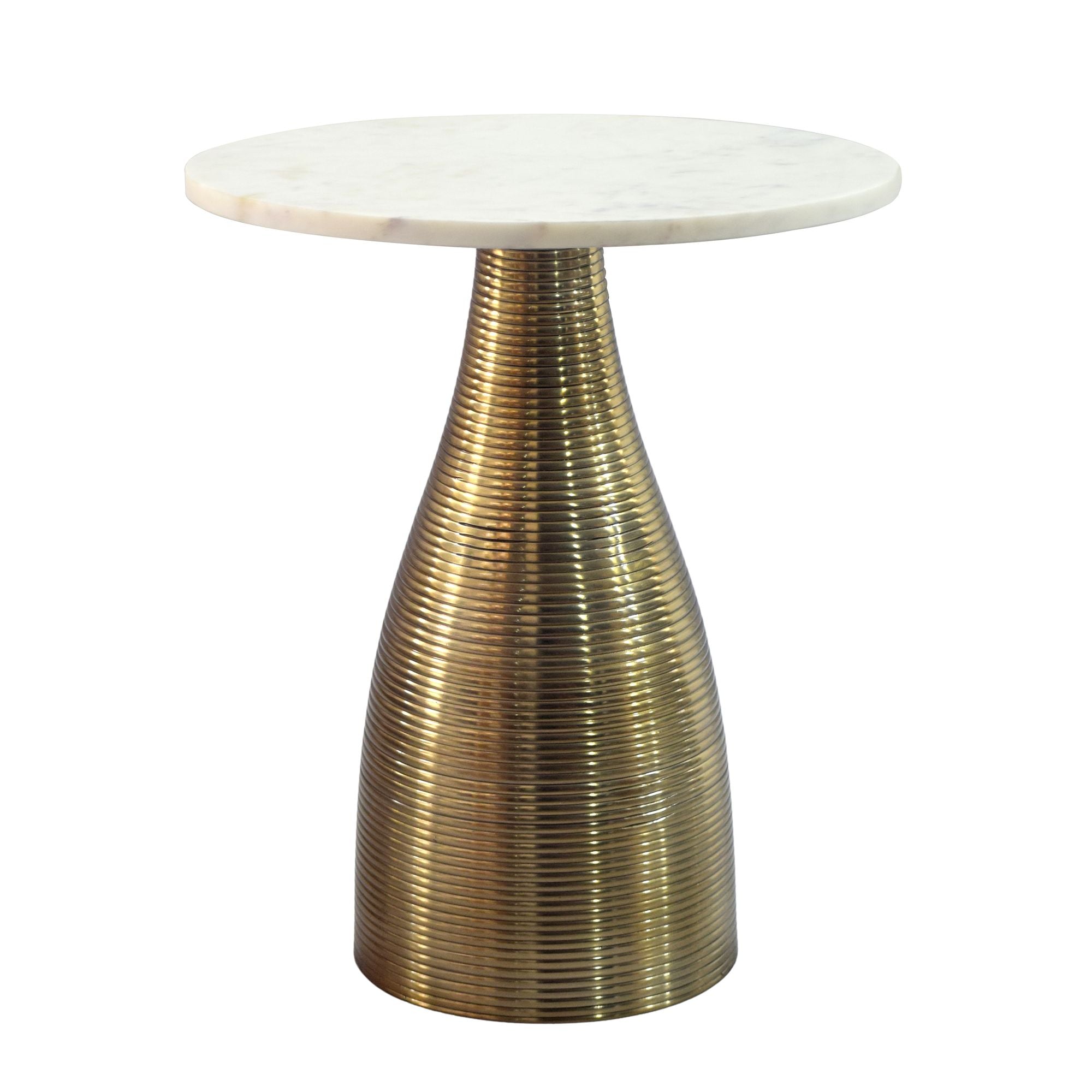 Rundt Sidebord 40 Cm Guld Med Massiv Marmorplade Hvid Natursten Sofabord Forlængerbord Håndlavet
