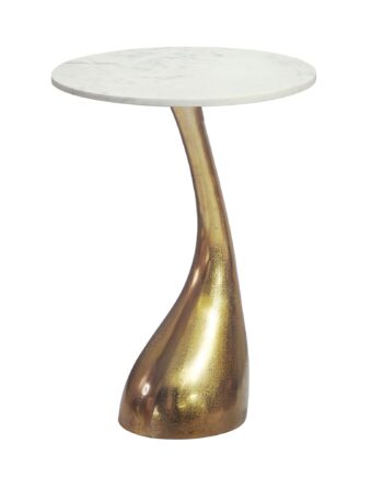 Rundt Sidebord 45 Cm   Guld Aluminium Med Hvid Marmorbordplade   Moderne Designbord