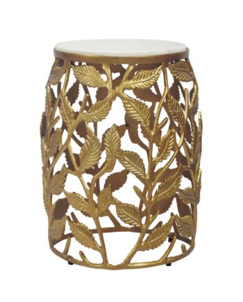 Rundt Sidebord 40 Cm   Guld Aluminium Med Hvid Marmorbordplade   Moderne Designbord