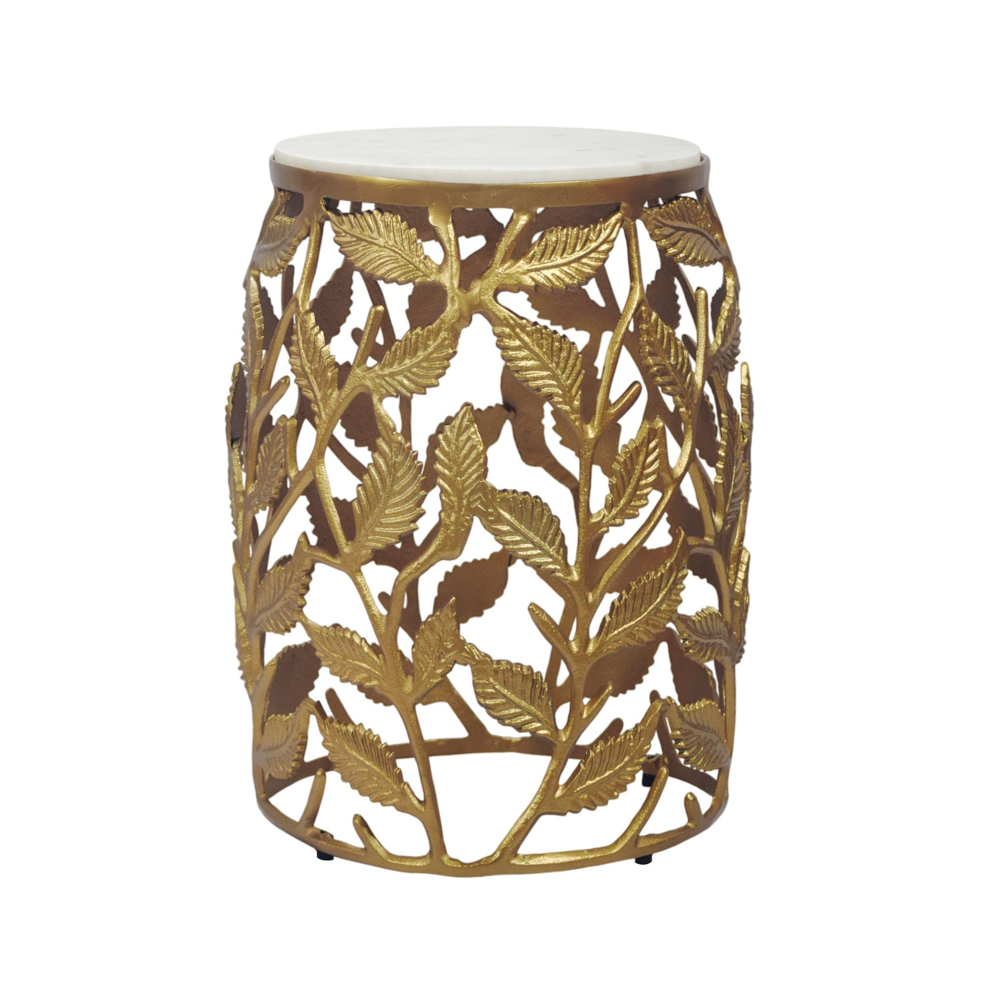 Rundt Sidebord 40 Cm Guld Aluminium Med Hvid Marmorbordplade Moderne Designbord