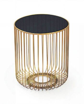 Rundt Sidebord 40 Cm   Guld Metal Med Glasplade   Moderne Designbord Med Gitterstel