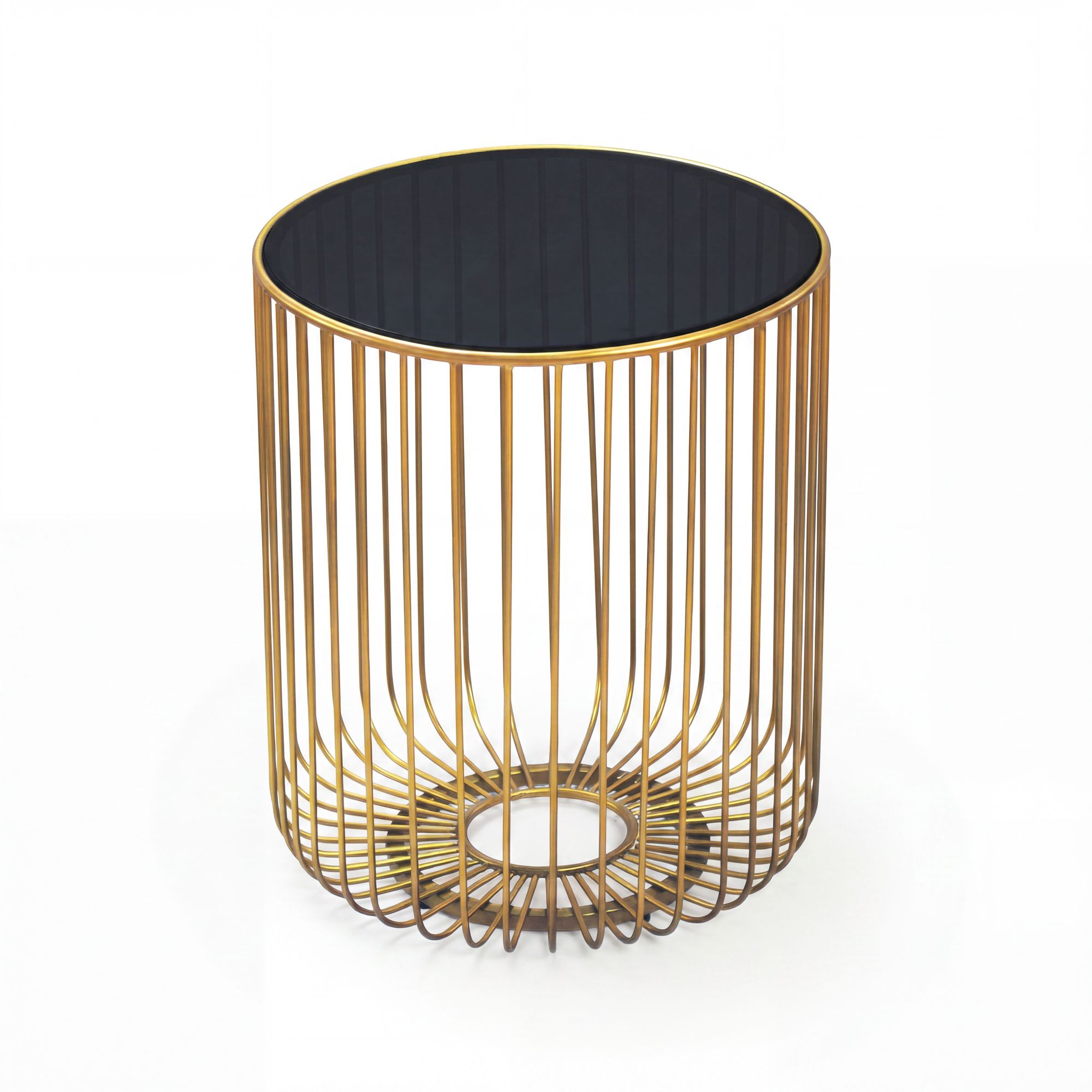 Rundt Sidebord 40 Cm Guld Metal Med Glasplade Moderne Designbord Med Gitterstel