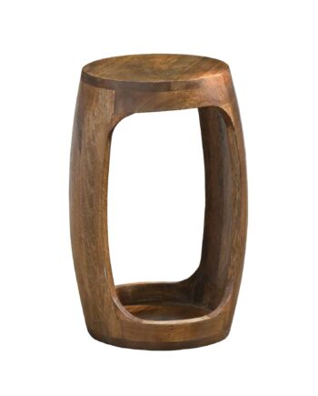 Rundt Sidebord 30 Cm   Massivt Mangotræ   Håndlavet Designbord Med åben Hylde