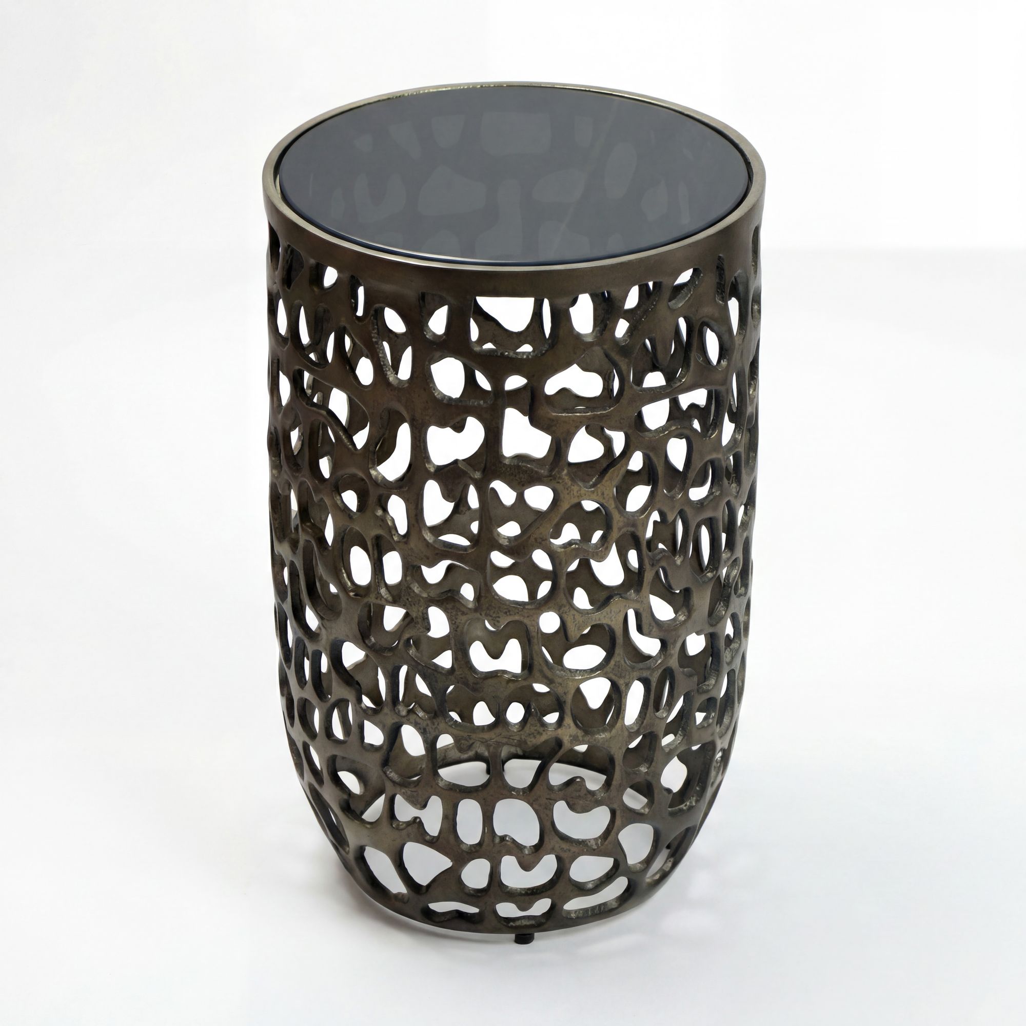 Rundt Sidebord 30 Cm Sort Aluminium Med Glasplade Moderne Designbord