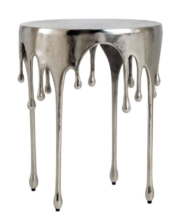 Rundt Sidebord   Aluminium ø43 Cm Sølvfarvet Dråbedesign Håndlavet