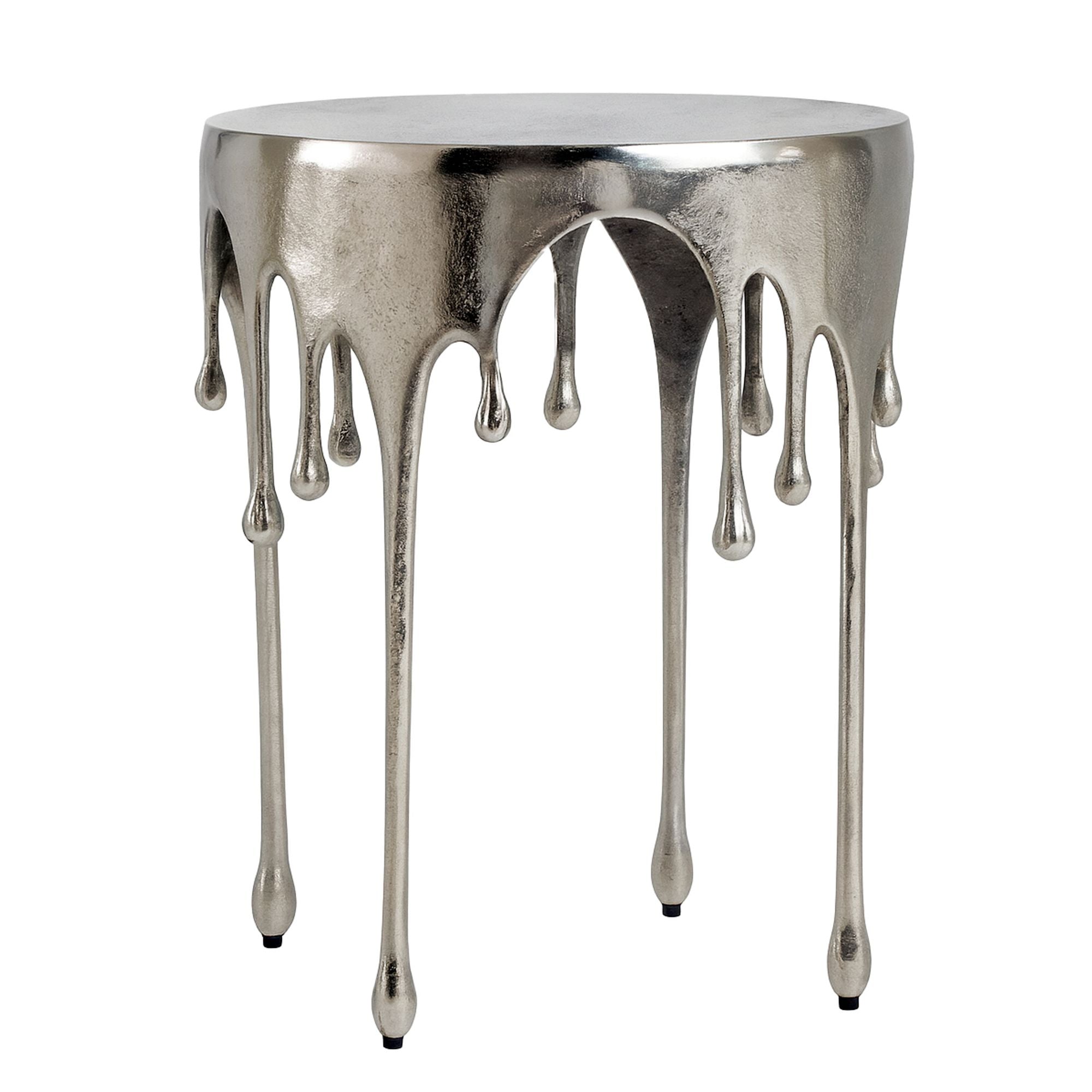 Rundt Sidebord Aluminium ø43 Cm Sølvfarvet Dråbedesign Håndlavet