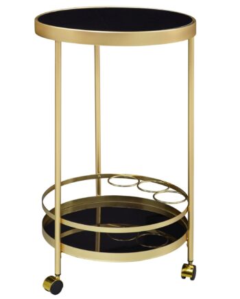 Rundt Sidebord Med Hjul  Glasplade  Guldben  45 Cm