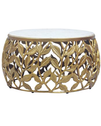 Rundt Sofabord 60 Cm   Guld Aluminium Med Hvid Marmorbordplade   Moderne Designbord
