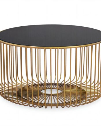 Rundt Sofabord 60 Cm   Guld Metal Med Glasplade   Moderne Designbord Med Gitterstel