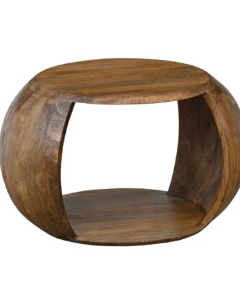 Rundt Sofabord 60 Cm   Massivt Mangotræ   Håndlavet Designbord Med Hylde