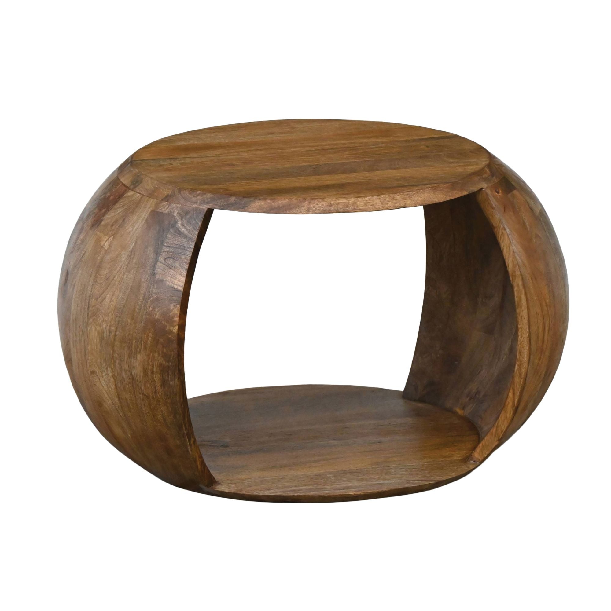 Rundt Sofabord 60 Cm Massivt Mangotræ Håndlavet Designbord Med Hylde