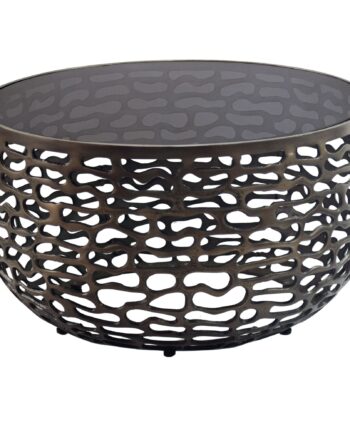 Rundt Sofabord 60 Cm   Sort Aluminium Med Glasplade   Moderne Designbord
