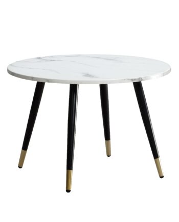 Rundt Sofabord 60 Cm Med Hvid Marmorlook   Moderne Designbord Med Metalstel