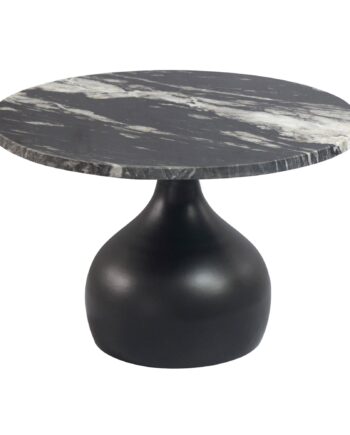 Rundt Sofabord   Aluminium Med Sort Marmorbordplade ø60 Cm Håndlavet