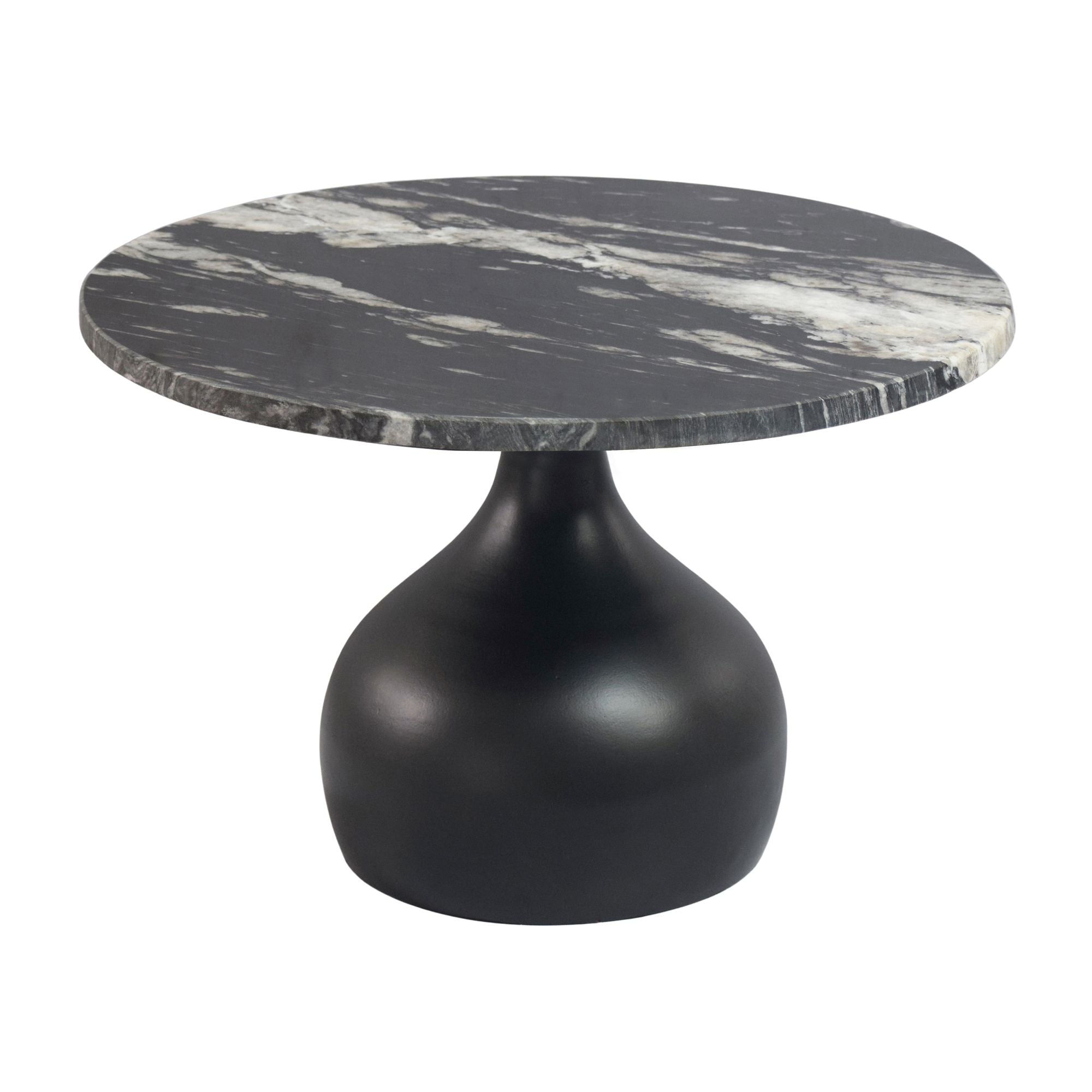 Rundt Sofabord Aluminium Med Sort Marmorbordplade ø60 Cm Håndlavet