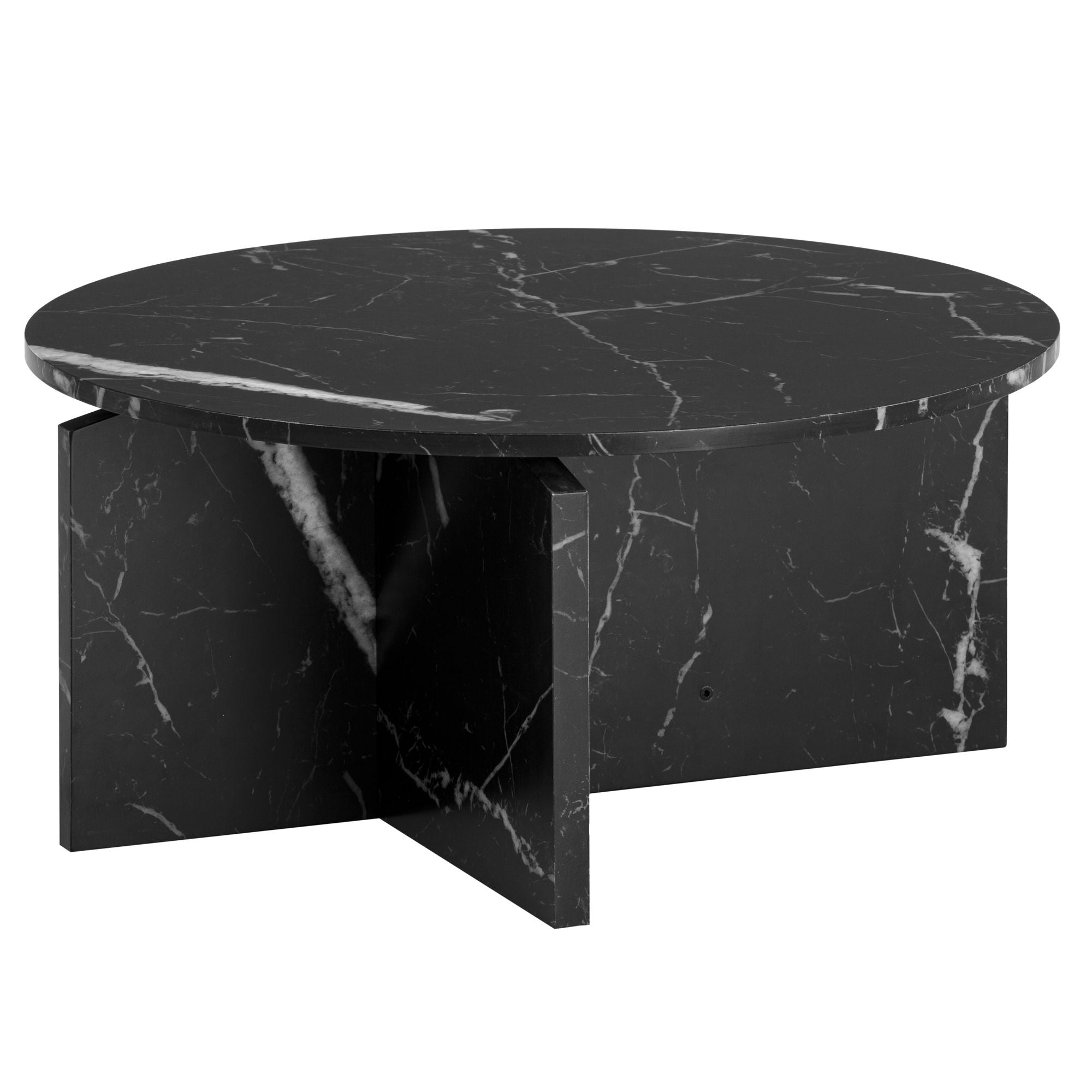 Rundt Sofabord Sort Marmorlook ø70 Cm