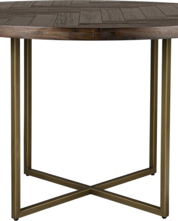 Rundt Spisebord Dutchbone Class ø120 Cm Mørk Natur Akaciefiner Sort Stålstel