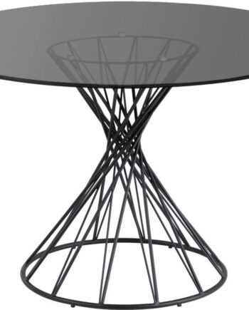 Rundt Spisebord Kave Home Niut Røget Hærdet Glas ø120 Cm Sort Stålstel