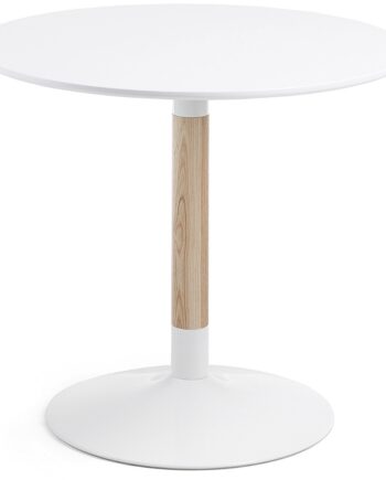 Rundt Spisebord Kave Home Trick Hvidlakeret Med Asketræsfod Nordisk Moderne ø90   H75 Cm