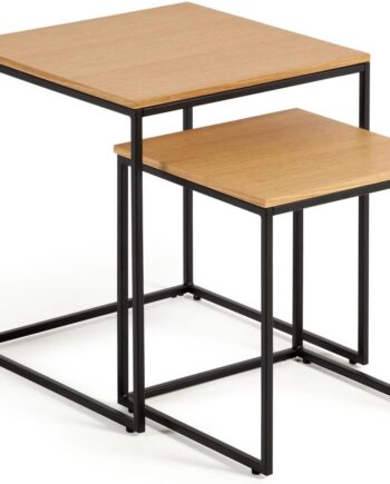 Sæt Af   Sideborde Kave Home Yoana   Egetræsfiner Og Mat Sort Metal 50ã 45ã 45 Cm