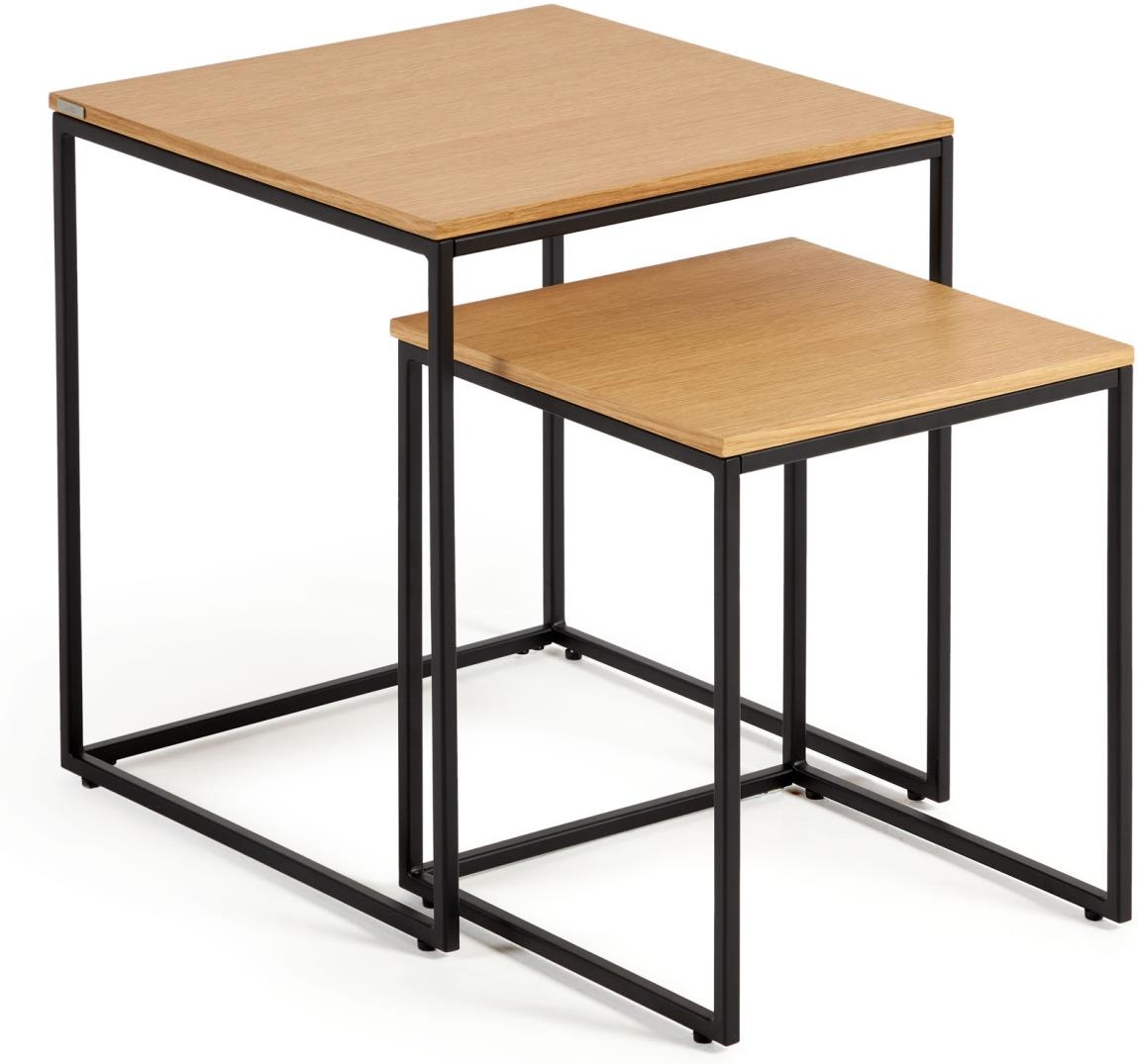 Sæt Af Sideborde Kave Home Yoana Egetræsfiner Og Mat Sort Metal 50ã 45ã 45 Cm