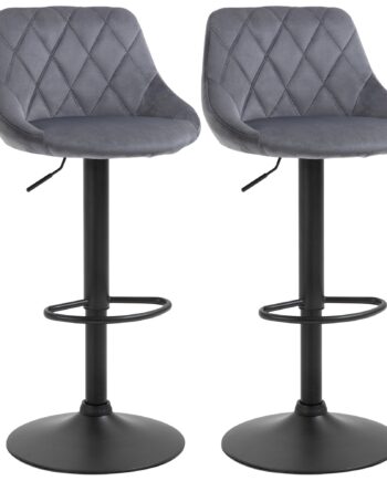 Sæt Med   Barstole  Højdejusterbare Barstole Med Ryglæn  Fløjlslook  Metalstel  Fodstøtte  Drejelig  Mørkegrå