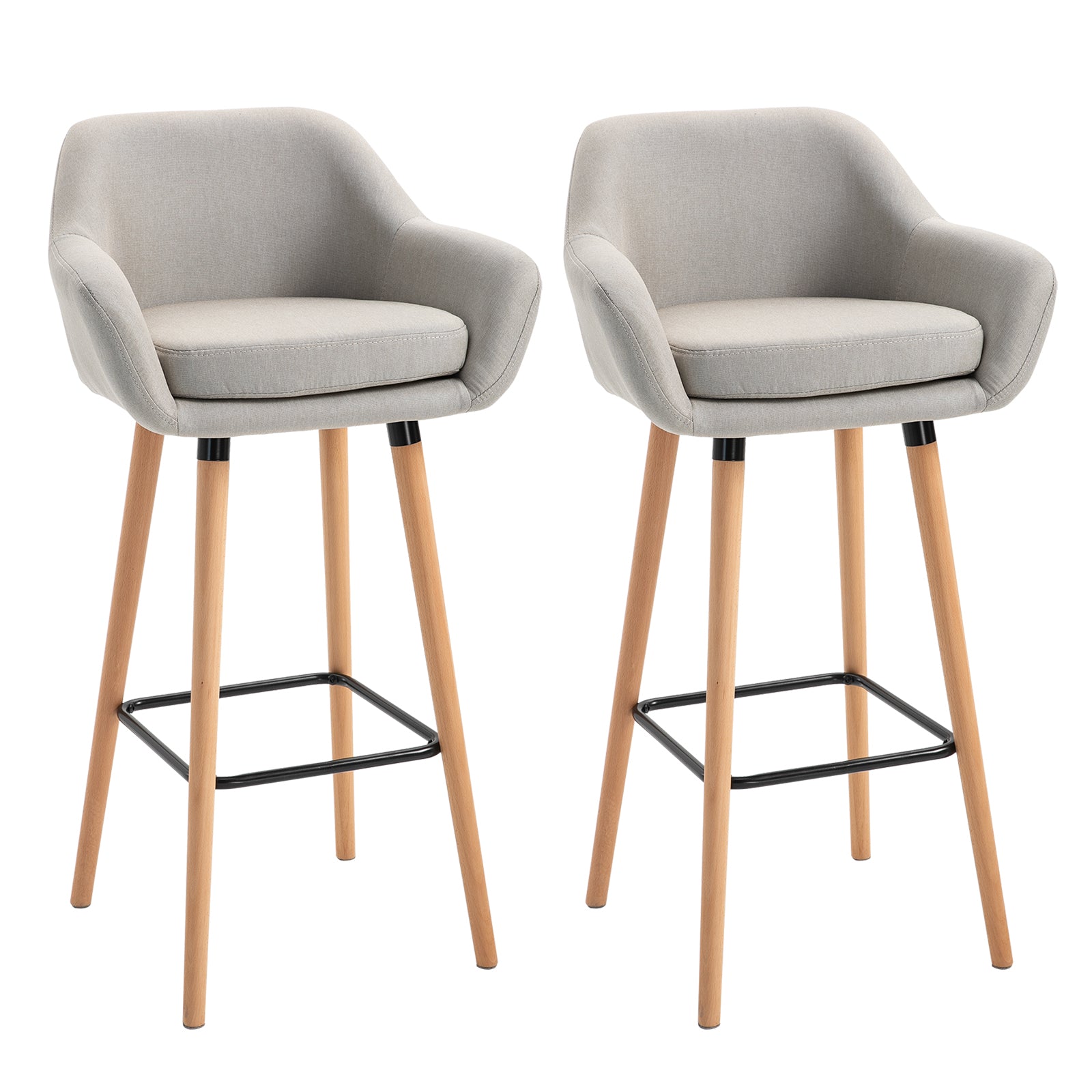 Sæt Med Barstole Inklusive Fodskammel Massivt Træ 55 Cm 48 Cm 100 Cm Beige